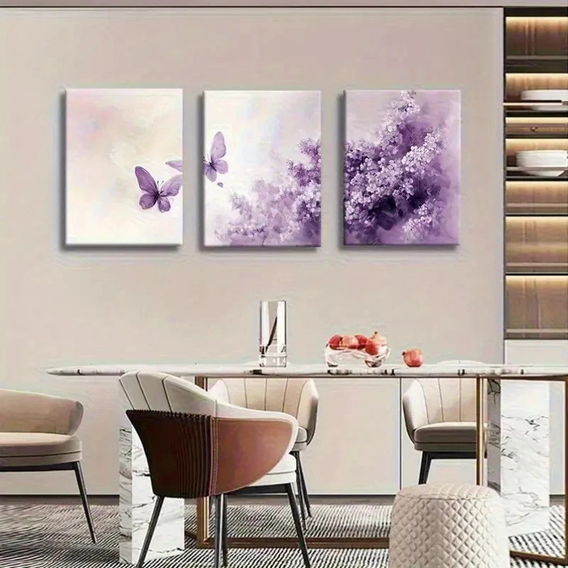 3pcs Elegant Lavender & Butterfly Watercolor Art Metal Print Ready to Hang Art