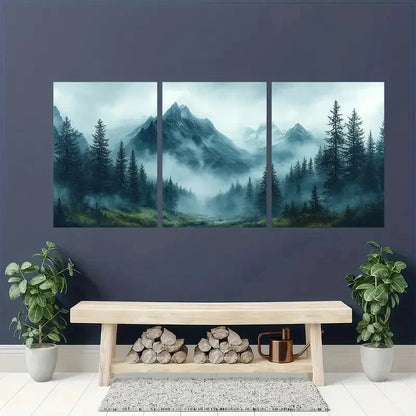3pcs Mountain Landscape Serene Forest Metal Print Ready to Hang Art
