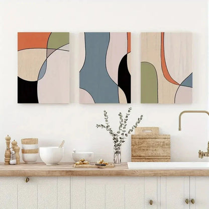 3pcs Designs in Shades ofOrange Blue Black & Green Metal Print Ready to Hang Art