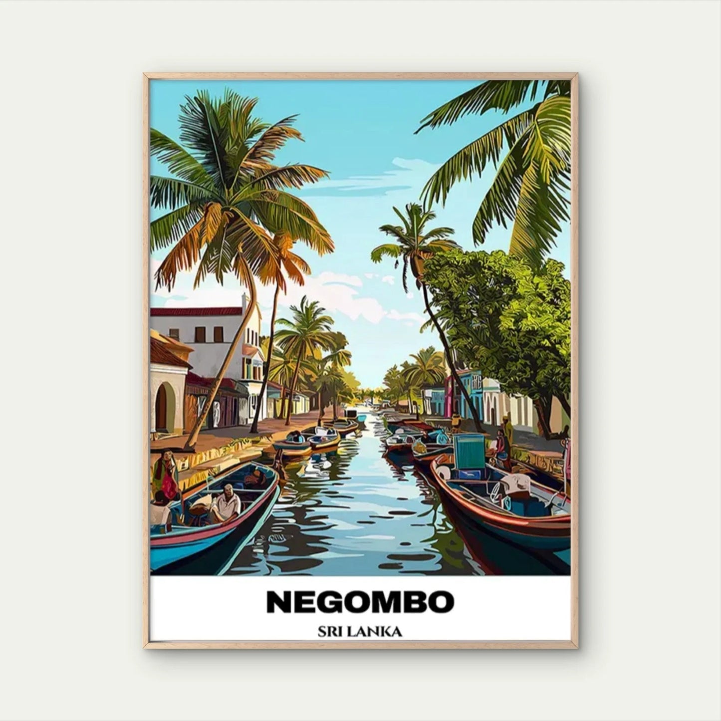 Negombo Sri Lanka Canal Scene Vintage Travel Poster Print Wall Art