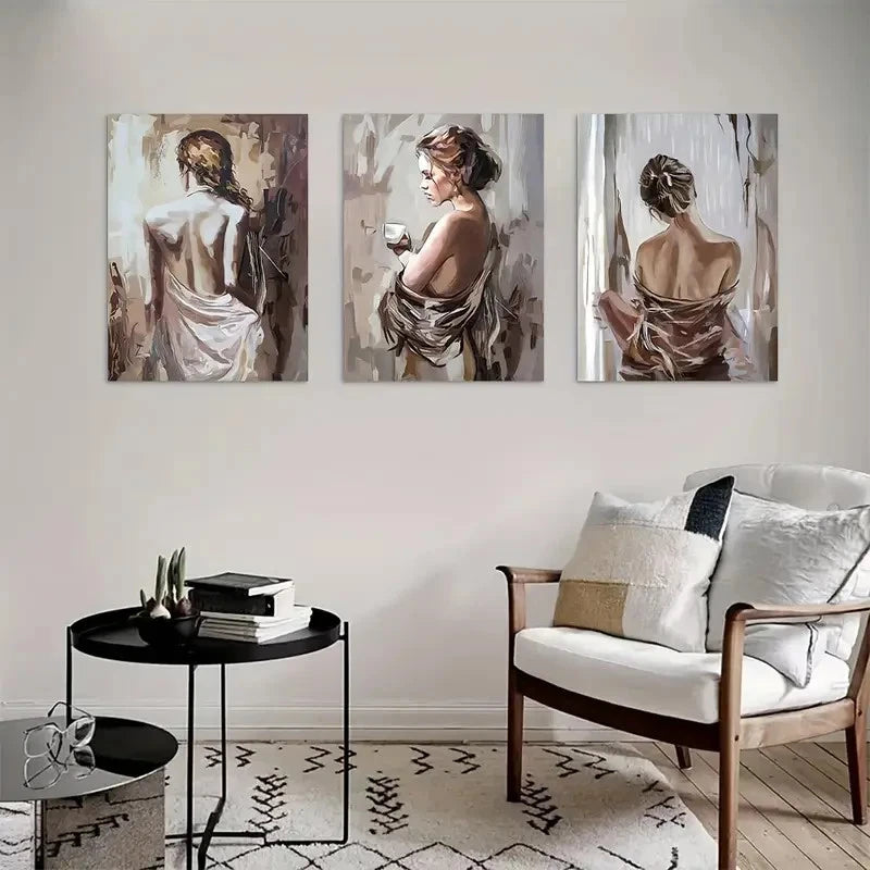 3pcs Scandinavian Naked Woman Painting Metal Print Ready to Hang Art