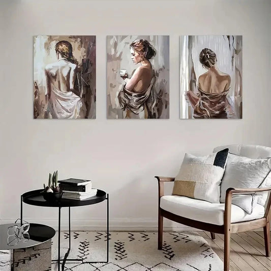 3pcs Scandinavian Naked Woman Painting Metal Print Ready to Hang Art