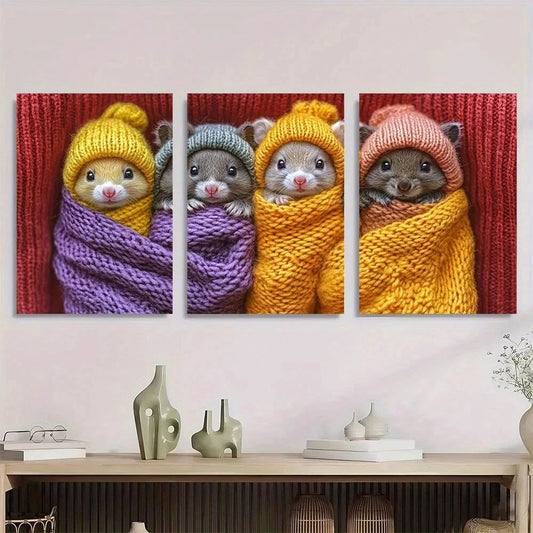 3pcs Whimsical Animal Adorable Hamster Metal Print Ready to Hang Art
