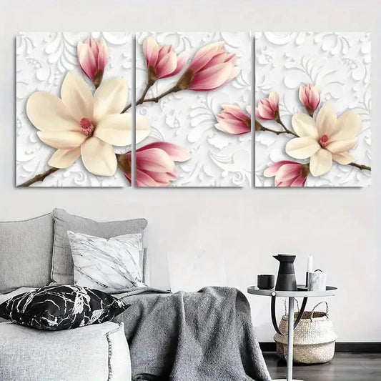 3pcs White Peony Botanical Branch with Butterfly Wall Art Set Canvas Framed 40x60cm - High Quality Print 100% Australian Made Wall Canvas Ready to Hang