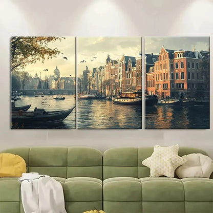 3pcs Amsterdam Canal Scene Dutch Landscape Metal Print Ready to Hang Art