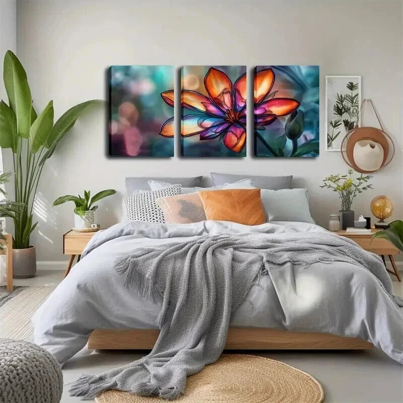 3pcs Vibrant Floral Colorful Flowers Perfect Wall Art Set Canvas Framed 60x90cm - High Quality Print 100% Australian Made Wall Canvas Ready to Hang