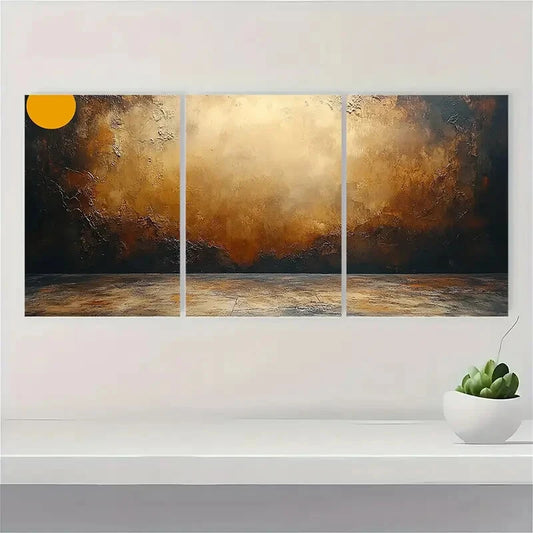3pcs Abstract Painting Medieval Brown Oil Painting Metal Print Ready to Hang Art