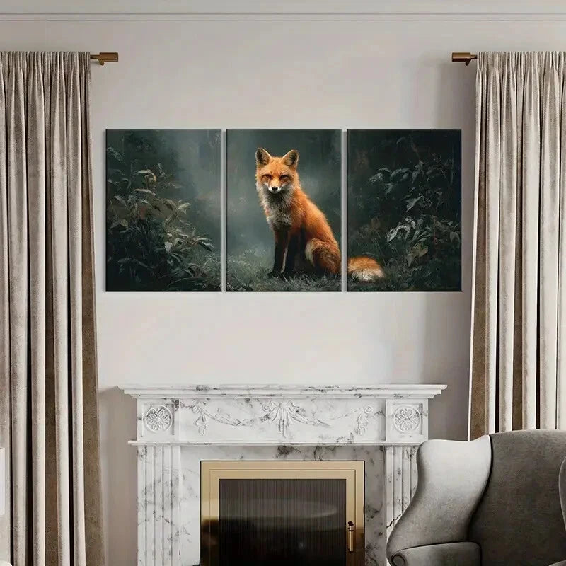 3pcs Artistic Fox Forest Scene Wildlife Art Metal Print Ready to Hang Art