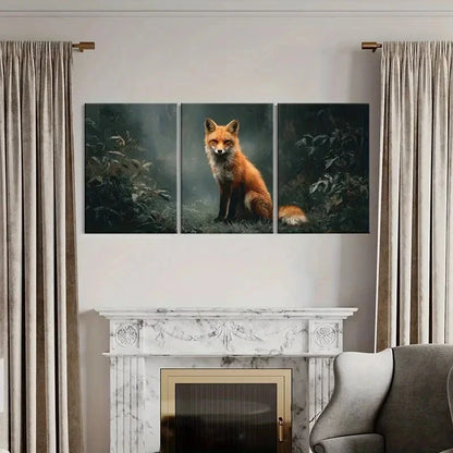 3pcs Artistic Fox Forest Scene Wildlife Art Metal Print Ready to Hang Art