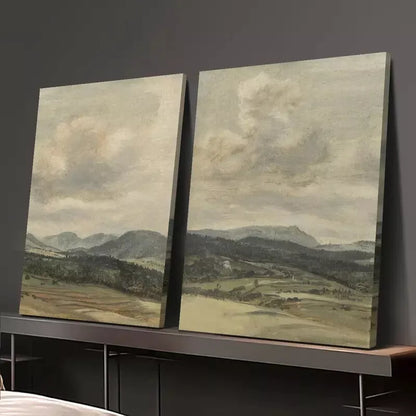 2pcs Retro Landscape Oil Painting, Rural Pastoral Canvas Framed 50x75cm - High Quality Print 100% Australian Made Wall Canvas Ready to Hang