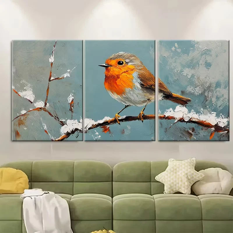 3pcs Robin Painting Bird Brushstroke Metal Print Ready to Hang Art