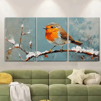 3pcs Robin Painting Bird Brushstroke Metal Print Ready to Hang Art
