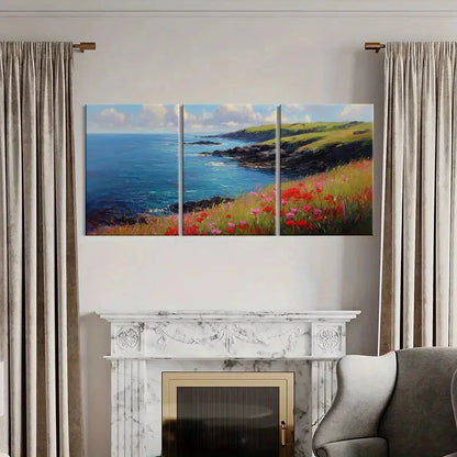 3pcs Vibrant Ocean Waves Rocky Shoreline Metal Print Ready to Hang Art