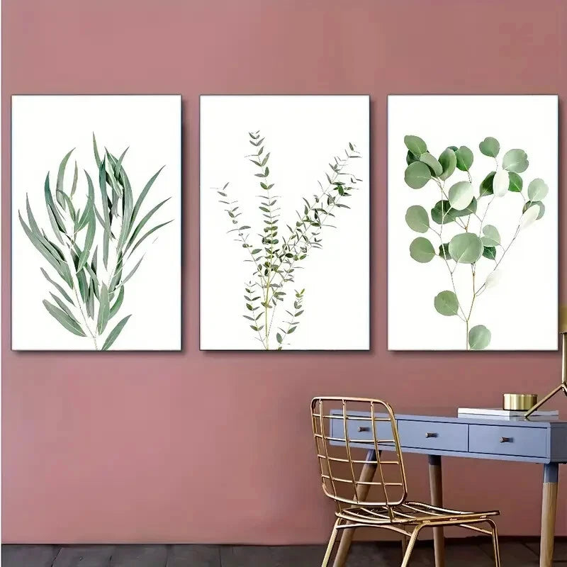 3pcs Modern Botanical Eucalyptus & Greenery Metal Print Ready to Hang Art