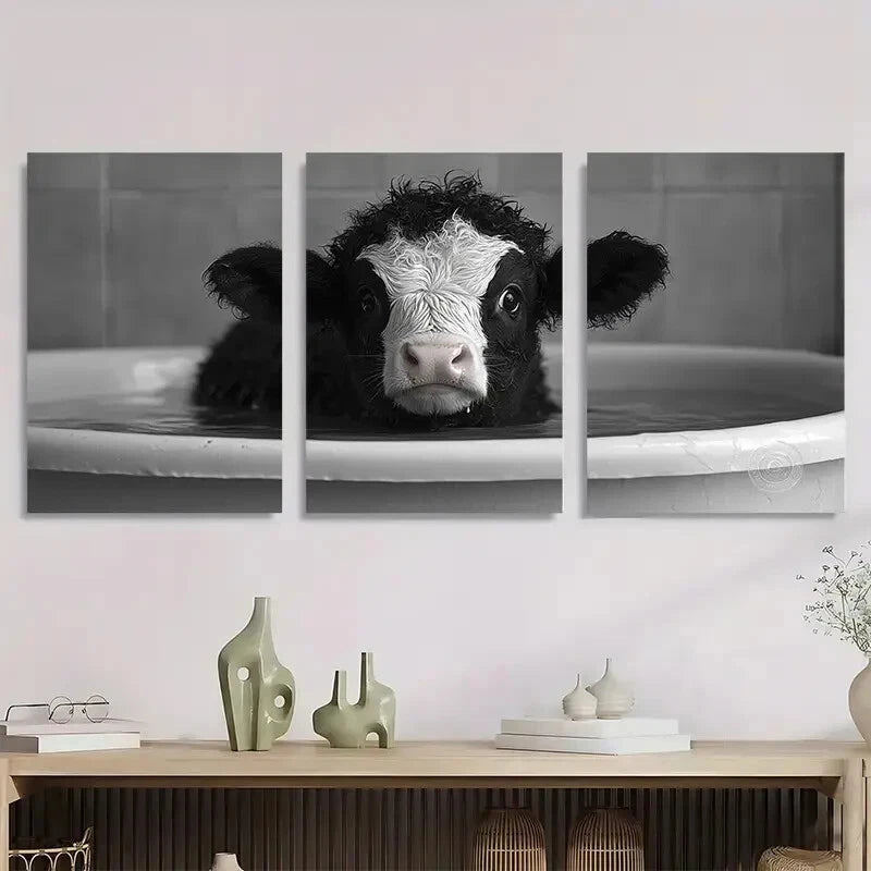 3pcs Funny Cow Black and White Land Cattle Metal Print Ready to Hang Art