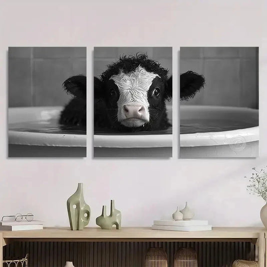 3pcs Funny Cow Black and White Land Cattle Metal Print Ready to Hang Art