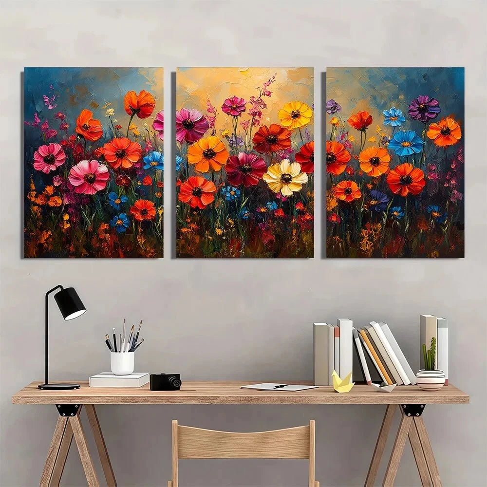 3pcs Wildflowers In Bloom Beautiful Metal Print Ready to Hang Art
