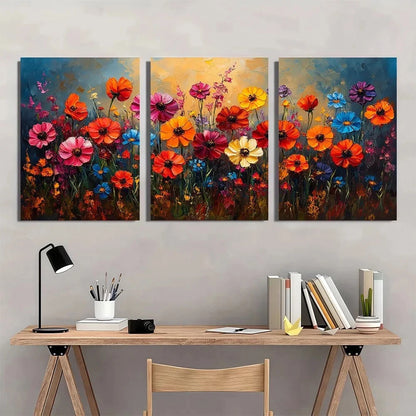 3pcs Wildflowers In Bloom Beautiful Metal Print Ready to Hang Art