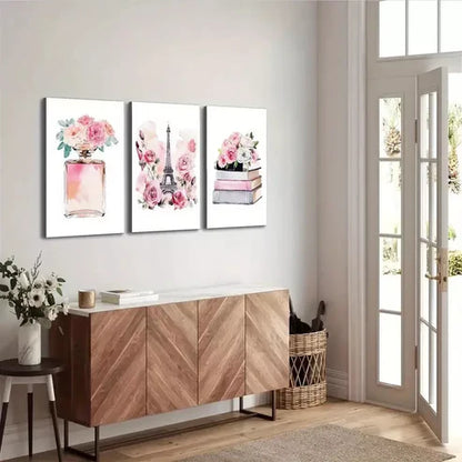 3pcs Pink Perfume & Parisian Fashion Canvas Framed 60x90 cm - High Quality Print 100% Australian Made Wall Canvas Ready to Hang