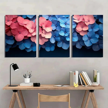 3pcs Hydrangea Flower Pink & Blue Floral Wall Art Metal Print Ready to Hang Art