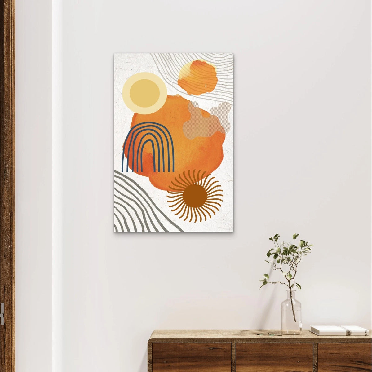Boho Abstract Geometric Sun and Rainbow Art 40x60cm Metal Print Ready to Hang
