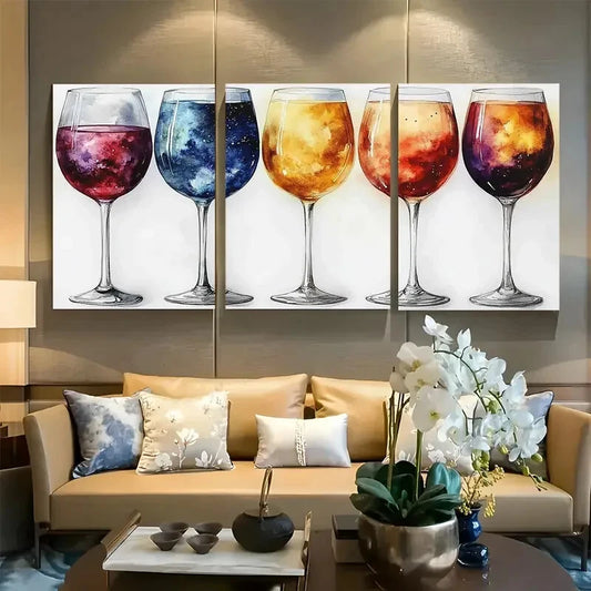 3pcs Galaxy Wine Glass Celestial Cocktail Metal Print Ready to Hang Art