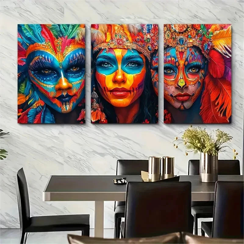 3pcs Rio Street Carnival Print Vibrant Festival Metal Print Ready to Hang Art