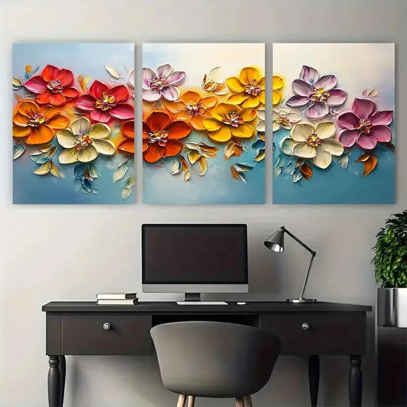 3pcs Vibrant Blooming Flower Dreamy Design Metal Print Ready to Hang Art