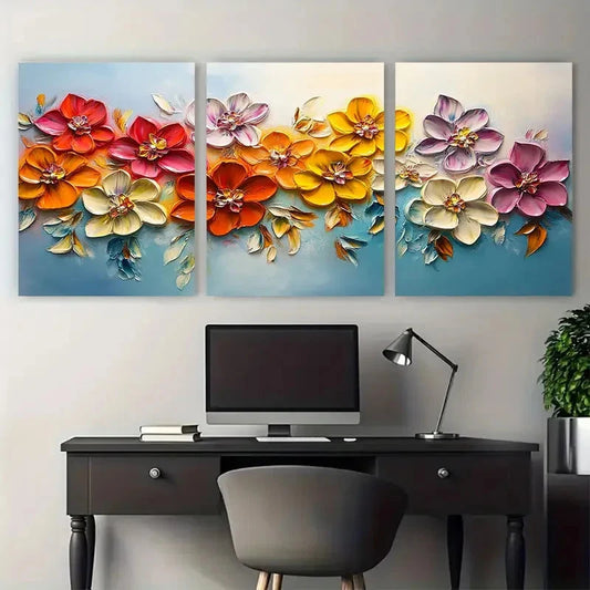 3pcs Vibrant Blooming Flower Dreamy Design Metal Print Ready to Hang Art