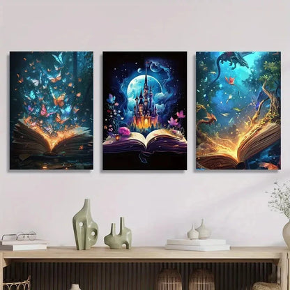 3pcs magic book with magical butterflies, Metal Print Ready to Hang Art