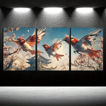 3pcs Bird in Flight Nature-Inspired illustration Metal Print Ready to Hang Art