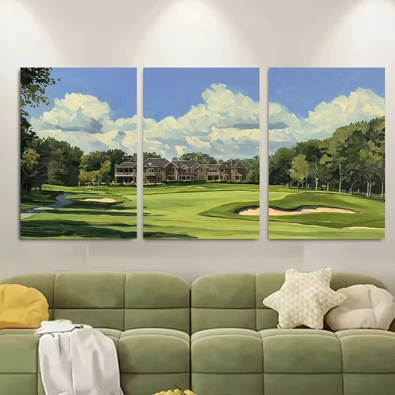 3pcs Quail Hollow Golf Course Landscape Metal Print Ready to Hang Art