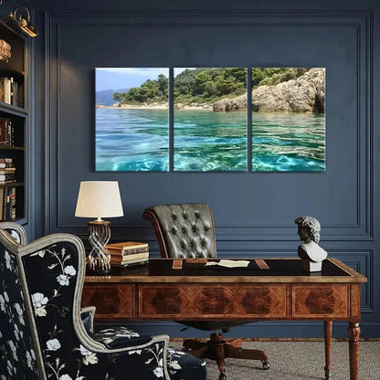 3pcs Clear Waters Lush Greenery Rocky Shoreline Metal Print Ready to Hang Art
