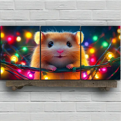 3pcs Vibrant Charming Hamster Trio Metal Print Ready to Hang Art