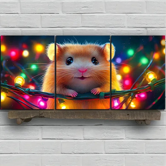 3pcs Vibrant Charming Hamster Trio Metal Print Ready to Hang Art