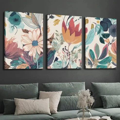 3pcs Vibrant Abstract Floral Wall Art Set Canvas Unframed - High Quality Print 100% Australian Made Wall Canvas