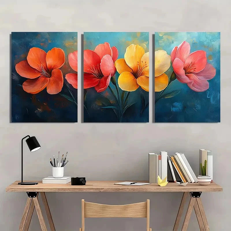 3pcs Spring Floral Vibrant Freesia Flower Metal Print Ready to Hang Art