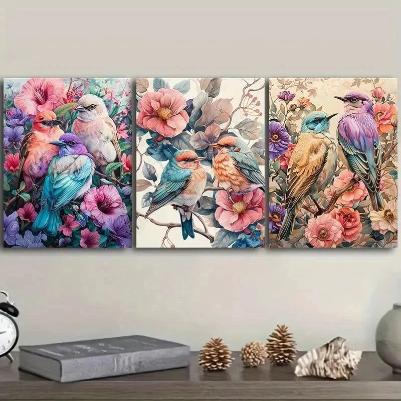 3pcs Birds and Floral Decoration Wall Art Set Canvas Framed 40x60cm - High Quality Print 100% Australian Made Wall Canvas Ready to Hang