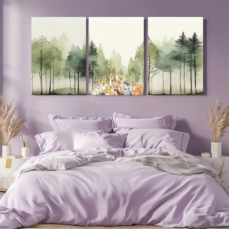 3pcs Woodland Animal Forest Nursery Design Metal Print Ready to Hang Art