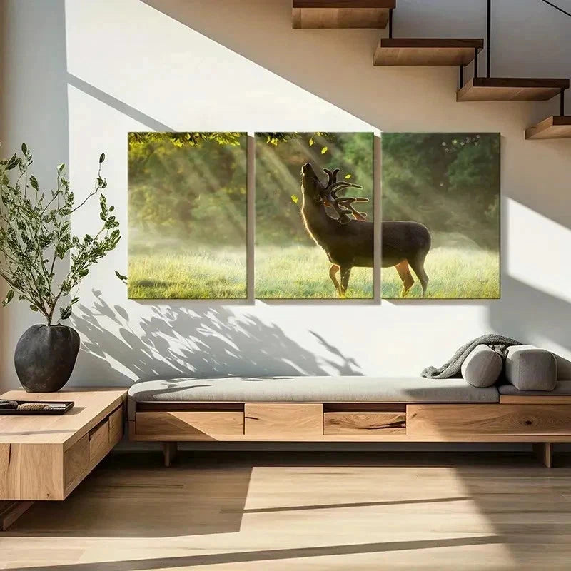 3pcs Deer in the Warmth Of The Sun Wall Art Set Canvas Framed 40x60cm - High Quality Print 100% Australian Made Wall Canvas Ready to Hang