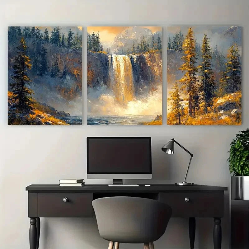 3pcs Yellowstone National Park Pine Trees Design Wall Art Set Canvas Framed 40x60cm - High Quality Print 100% Australian Made Wall Canvas Ready to Hang