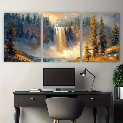 3pcs Yellowstone National Park Pine Trees Design Wall Art Set Canvas Framed 40x60cm - High Quality Print 100% Australian Made Wall Canvas Ready to Hang