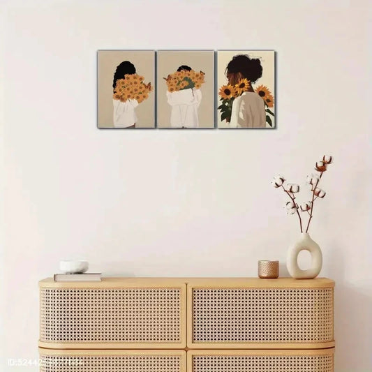 3pcs Featuring African Female a Sunflower Design Metal Print Ready to Hang Art