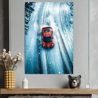 Snowy Racing Car Winter Sports Poster 40x60cm Metal Print Ready to Hang