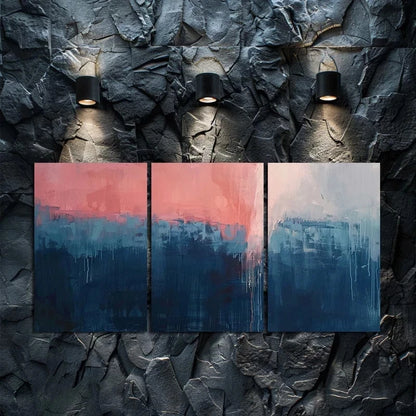 3pcs Dark Blue to Pink Gradient Abstract Design Metal Print Ready to Hang Art