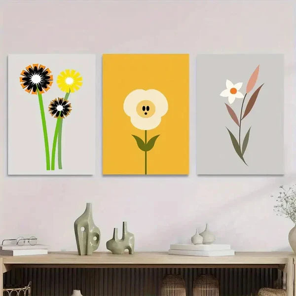 3pcs Modern Floral Abstract Flower Black Wall Art Set Canvas Framed 50x70cm - High Quality Print 100% Australian Made Wall Canvas Ready to Hang