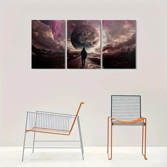 3pcs Starry Sky Painting Full Moon Metal Print Ready to Hang Art