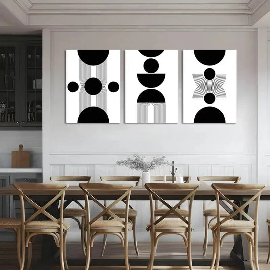 3pcs Black and White Minimalist Abstract  Metal Print Ready to Hang Art