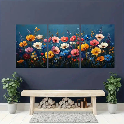 3pcs Vibrant Wildflower Spring Meadow Art Metal Print Ready to Hang Art