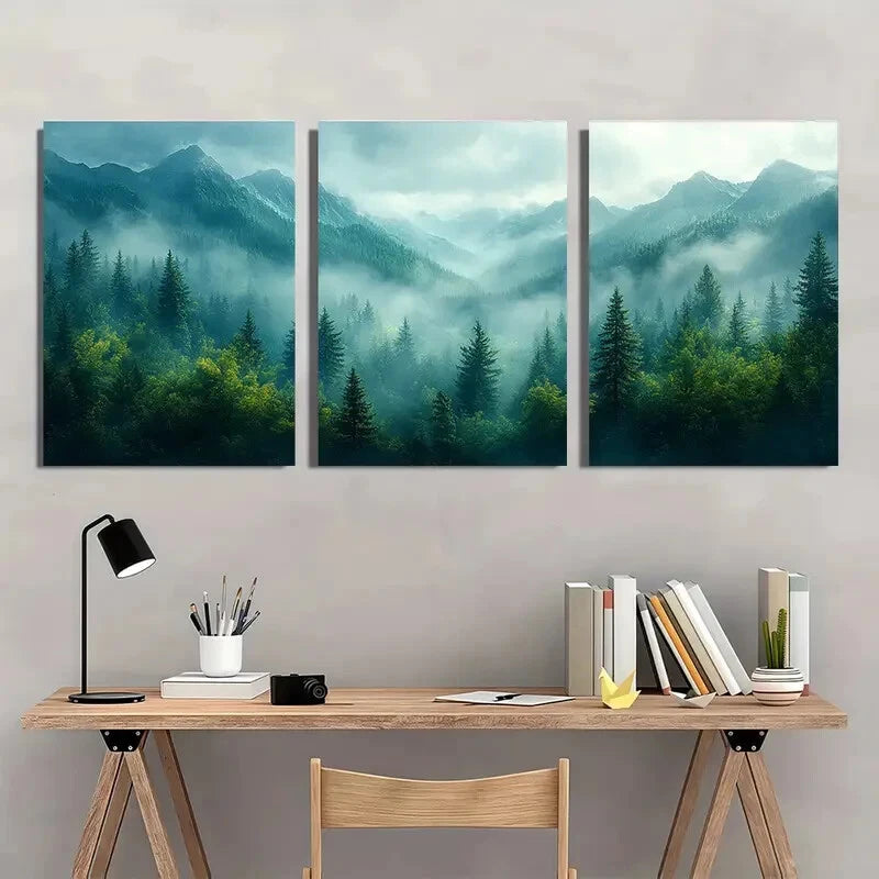 3pcs Appalachian Mountains Watercolor Painting Metal Print Ready to Hang Art